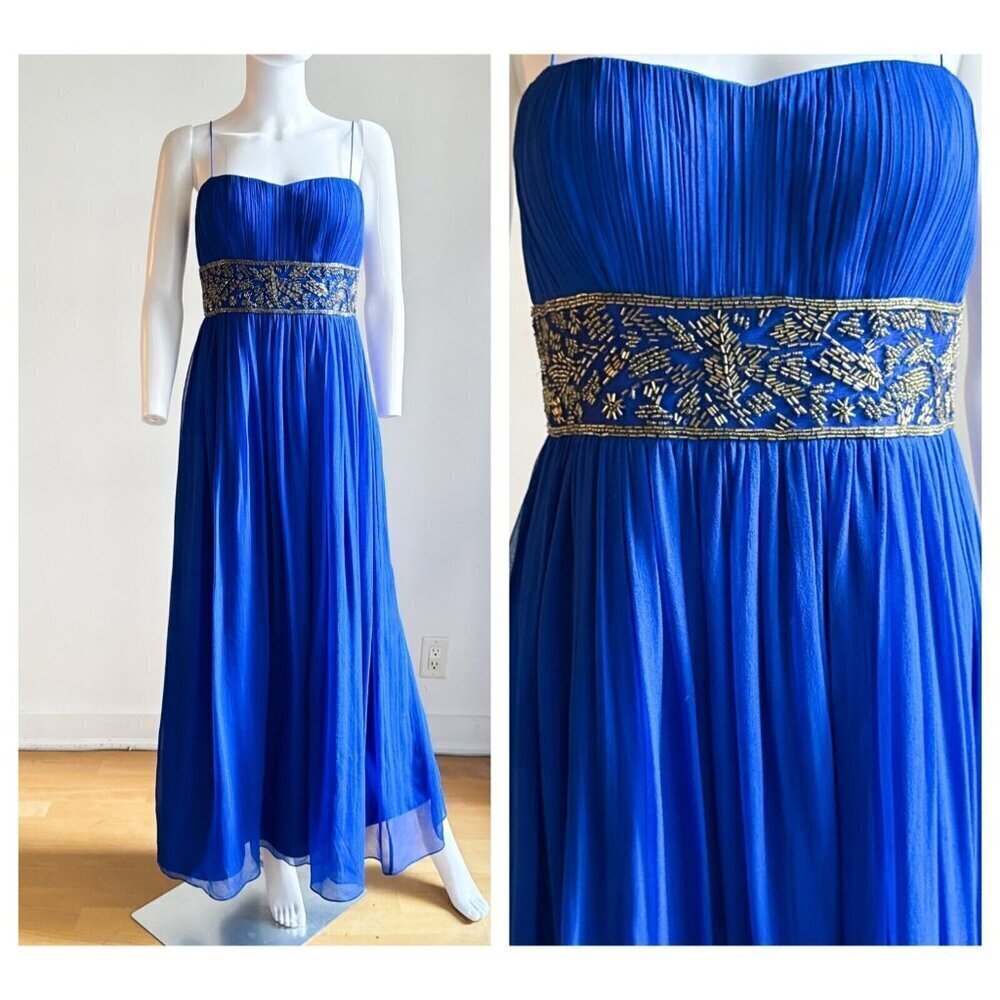 Aidan Mattox All Silk Beaded Empire Waist Maxi Gown 8